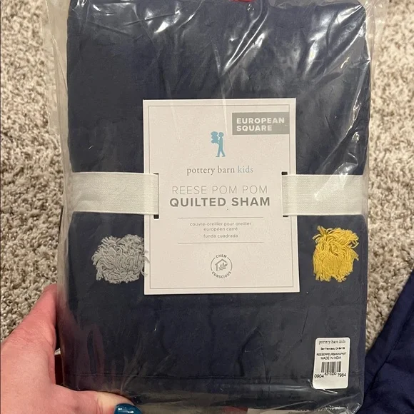 NWT Set of 2 Pottery Barn Kids Reese Pom Pom Quilted Shams European Square